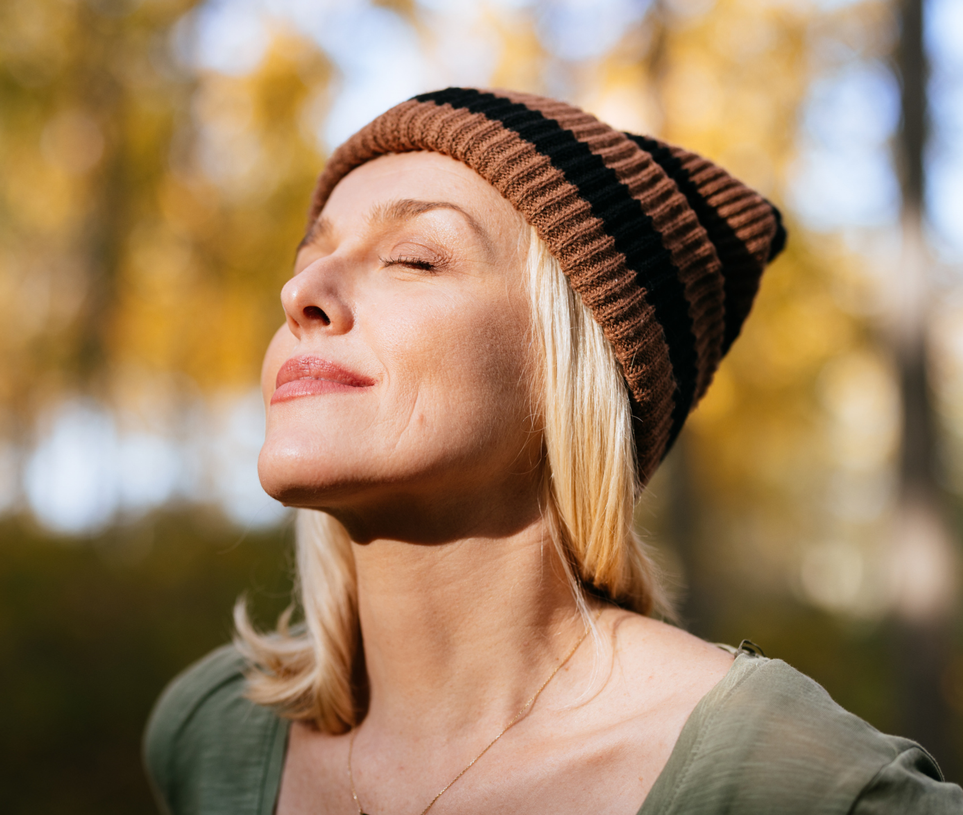 sun shining on woman's face