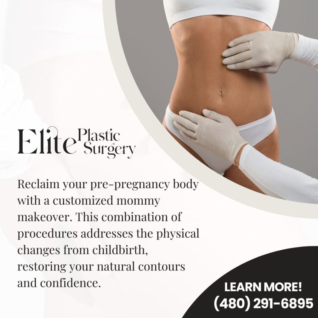 A doctor's gloved hands touch a woman's abdomen, illustrating a customized mommy makeover that addresses physical changes from childbirth to restore natural contours and confidence.