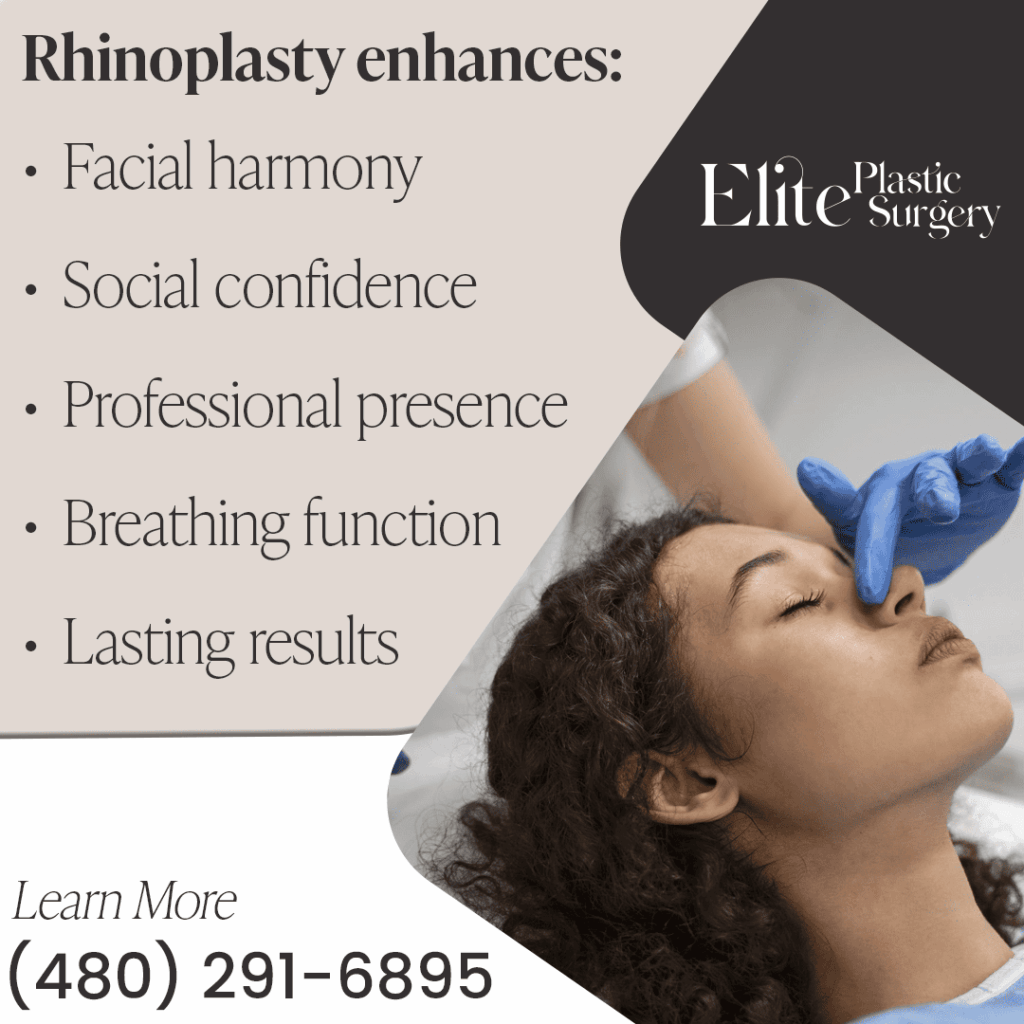 Rhinoplasty enhances facial harmony, social confidence, professional presence, and breathing function with lasting results.